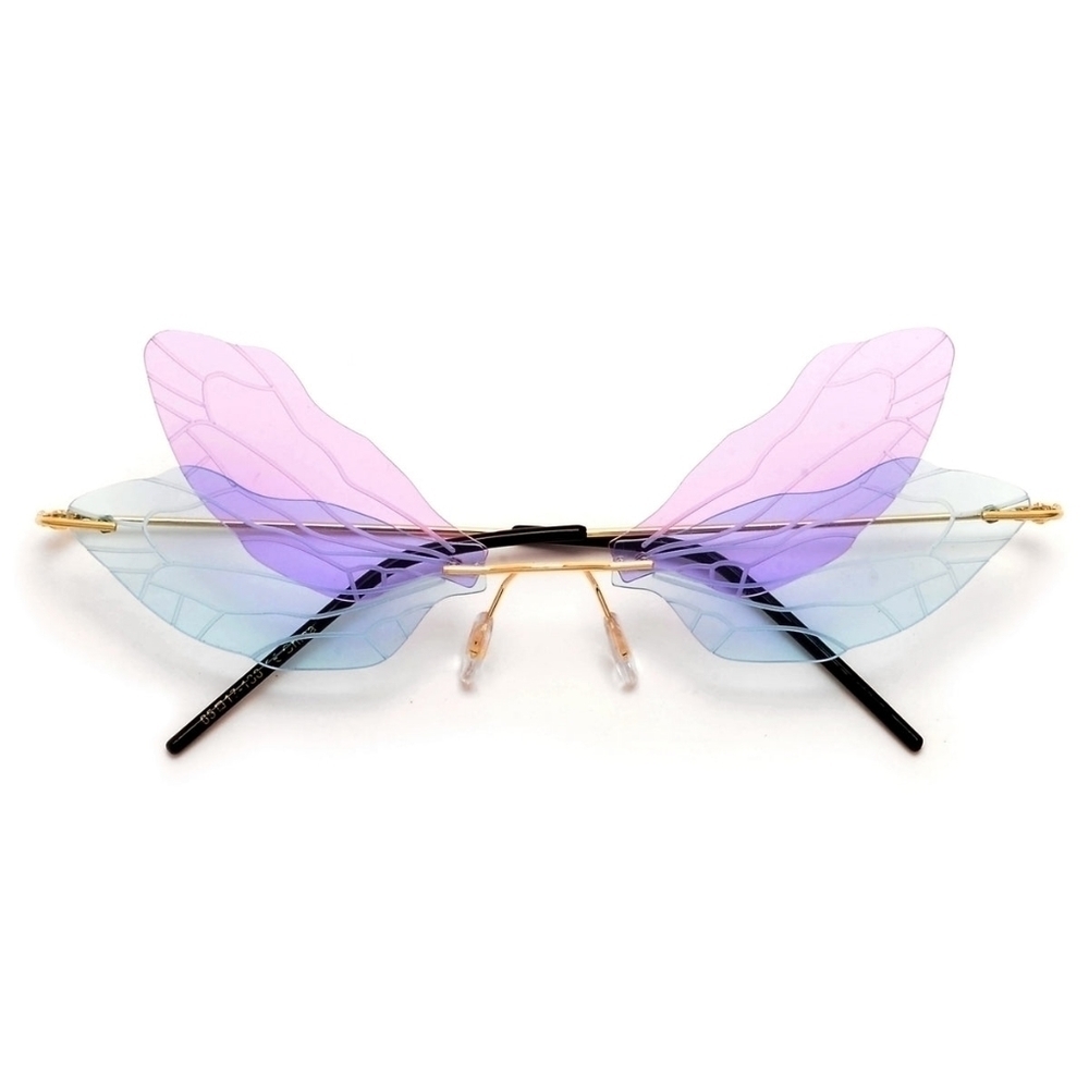 NEW Blue Purple Butterfly Dragonfly Wings Rimless Sunglasses Sunnies